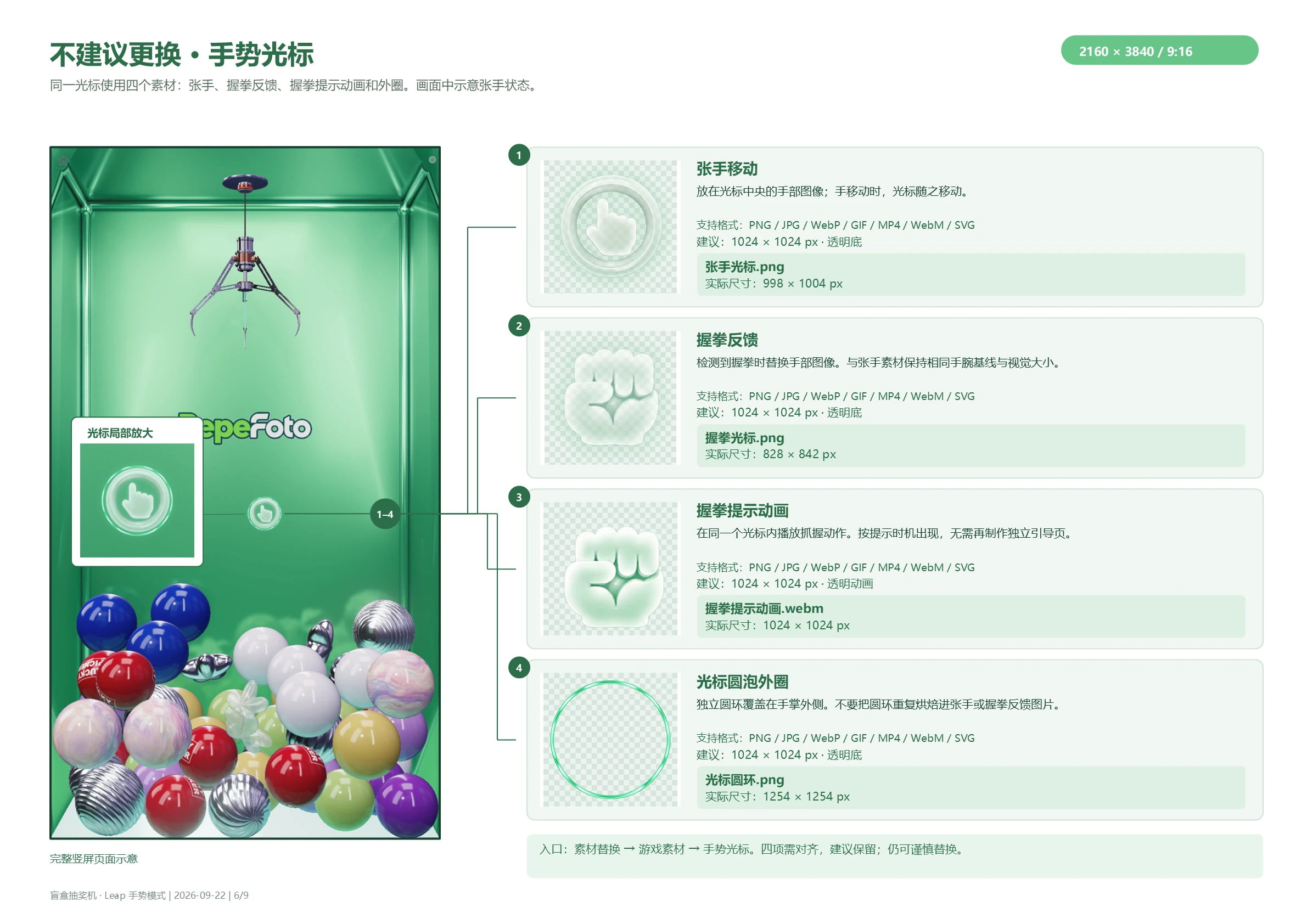 不建议更换：手势光标1至4的实际效果、缩略图和规格说明