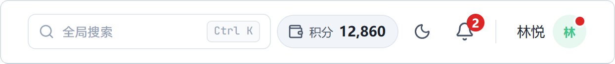 顶栏右侧显示「积分 12,860」